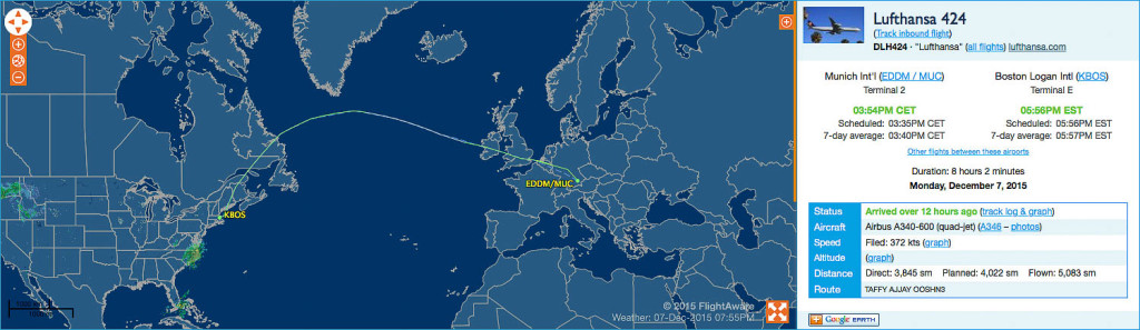 LH424 Standard Route (Screenshot from FlightAware)